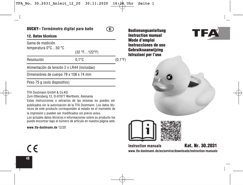 Page n°1 - Manuel utilisateur TFA Ducky 30.2031.07
