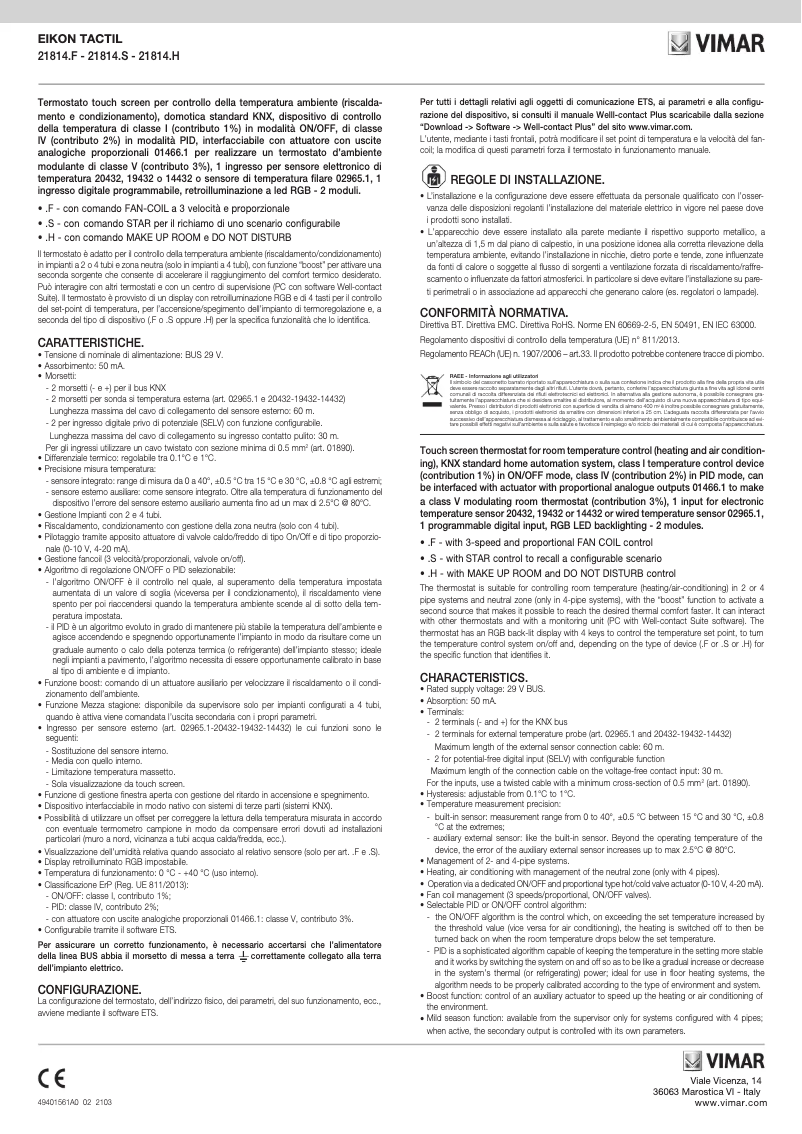 Page n°1 - Instructions / montage Vimar 21814.H.70