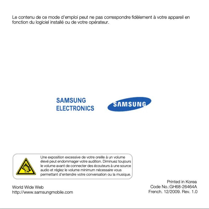 Page 1 de la notice Manuel utilisateur Samsung GT-B7610