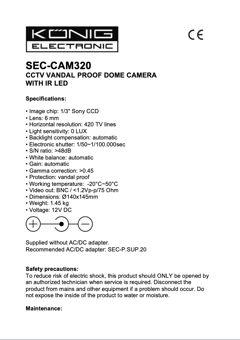 Page 1 de la notice Manuel utilisateur Konig SEC-CAM320