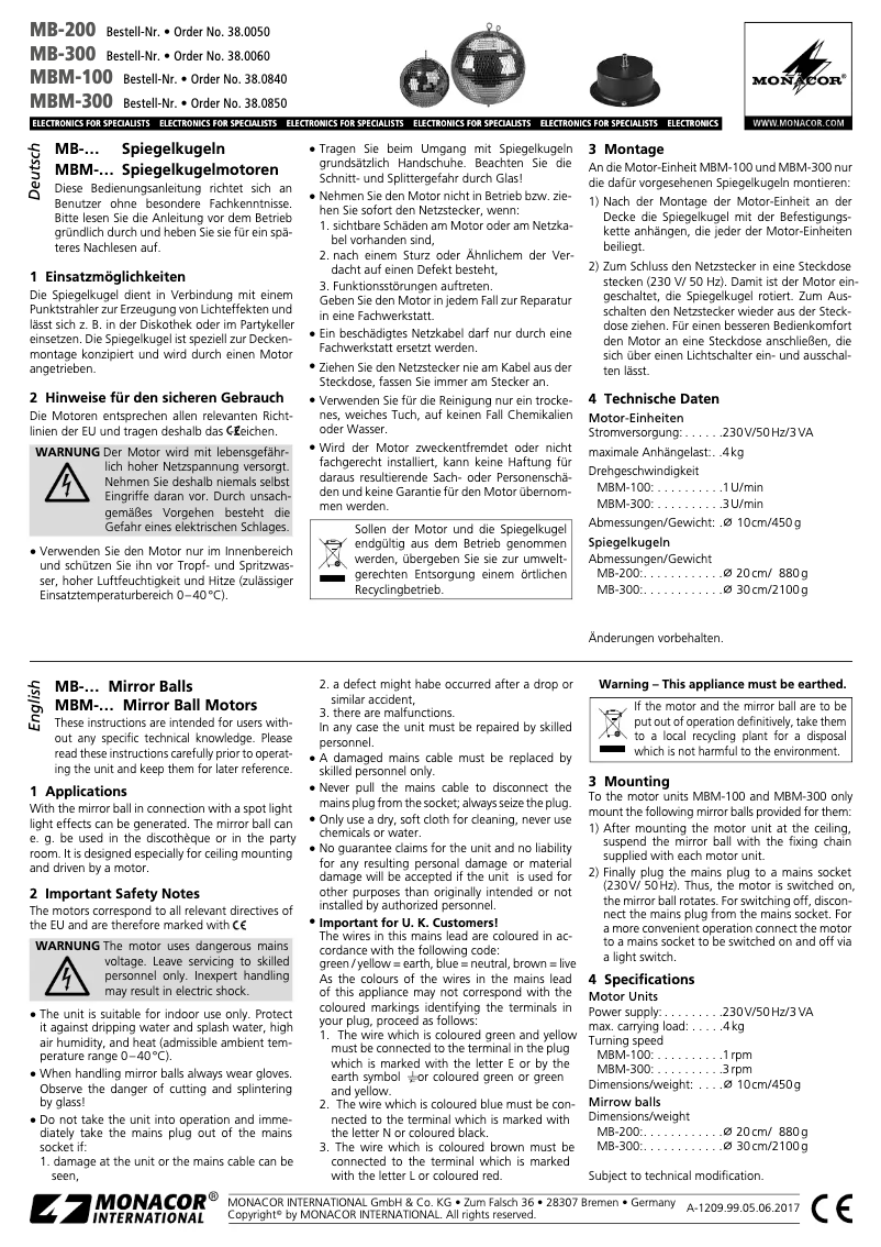 Page n°1 - Manuel utilisateur Monacor MB-200