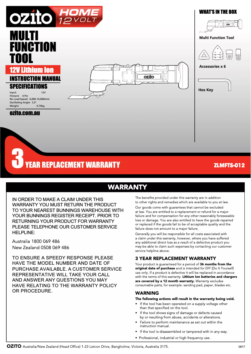 Página 1 del manual Manual de instrucciones Ozito ZLMFTS-012