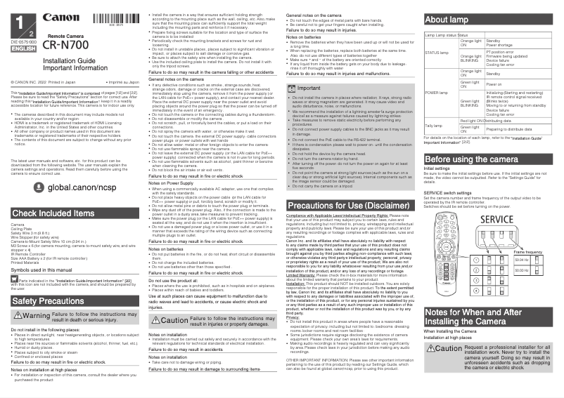 Página 1 del manual Guía de instalación Canon CR-N700