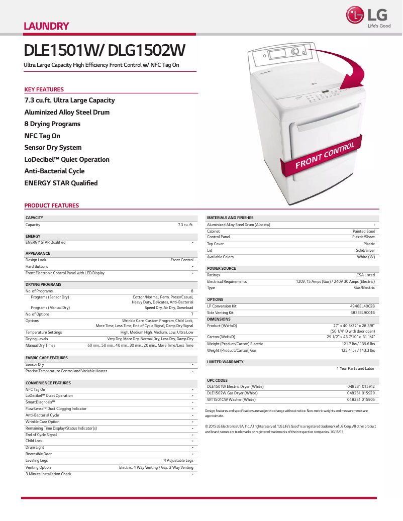 Image de la première page du manuel de l'appareil DLG1502W