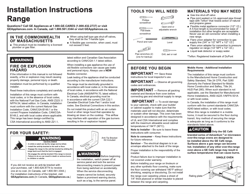 Page 1 de la notice Guide d'installation GE CGB500P2MS1
