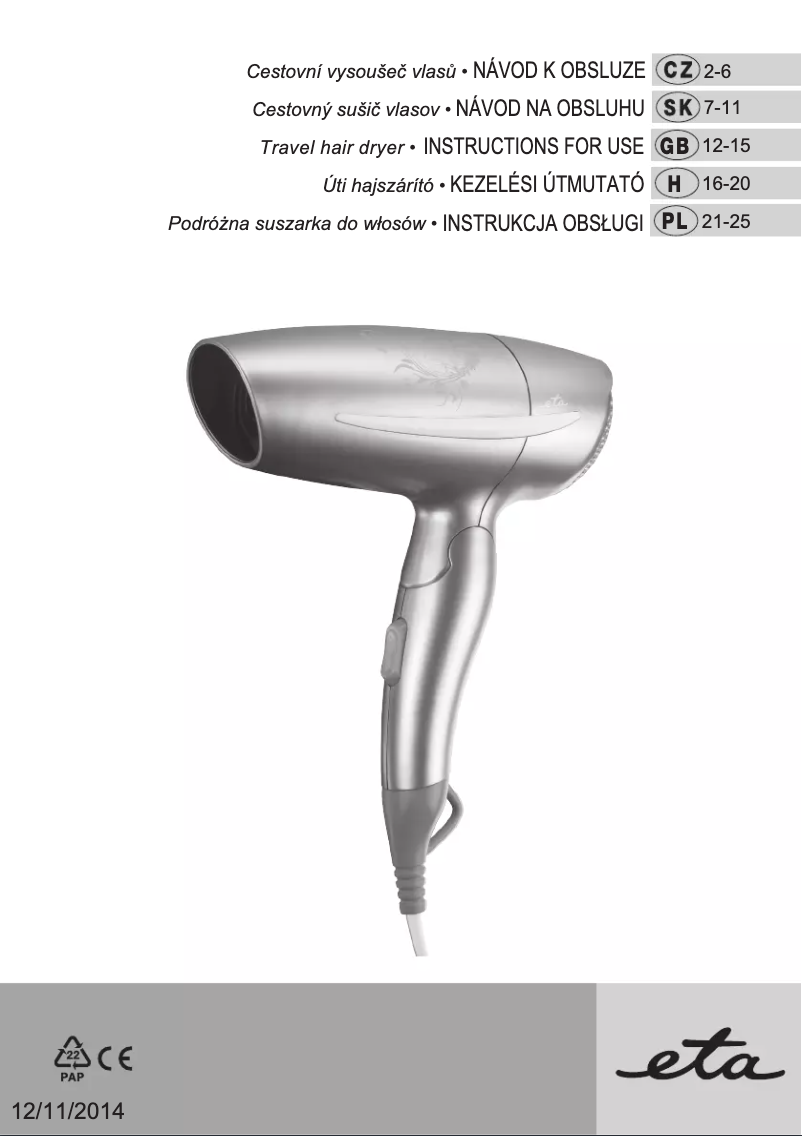 Page n°1 - Manuel utilisateur Eta 1320 90000