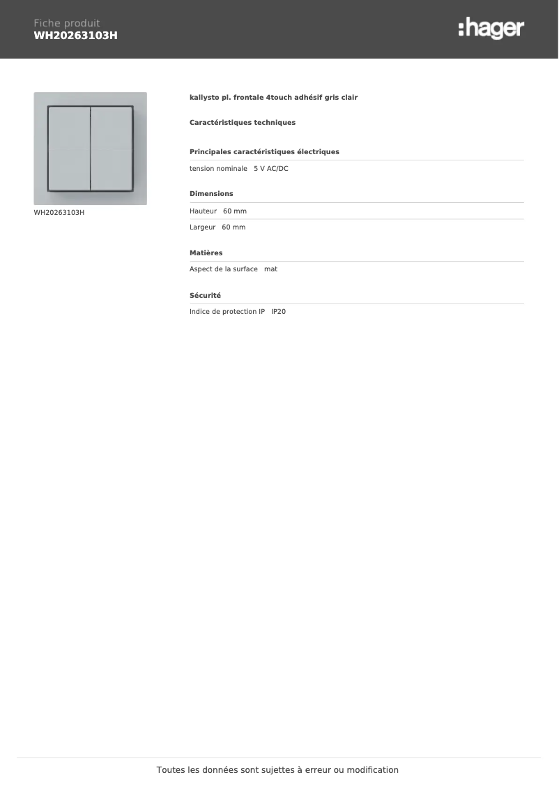 Image de la première page du manuel de l'appareil WH20263103H