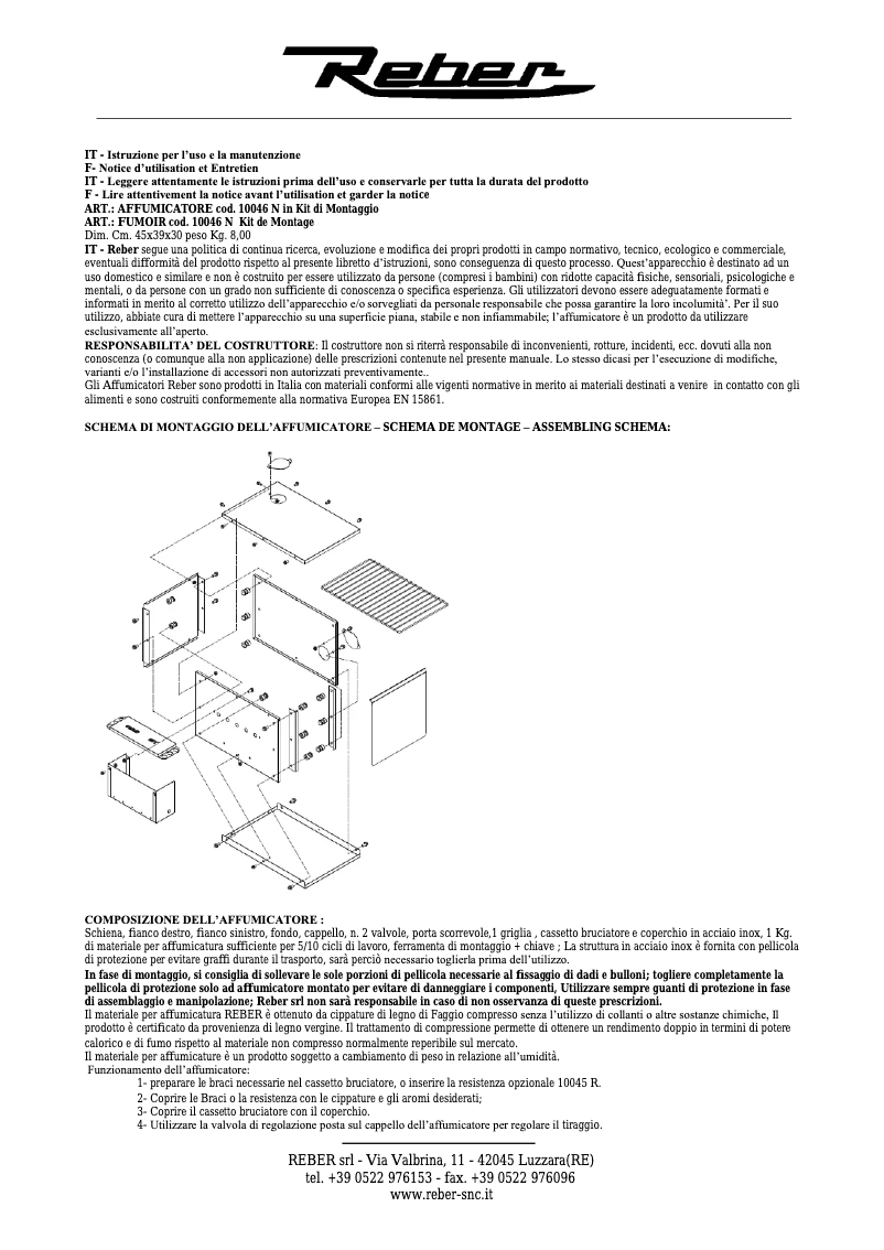 Page 1 de la notice Manuel utilisateur Reber 10046 N