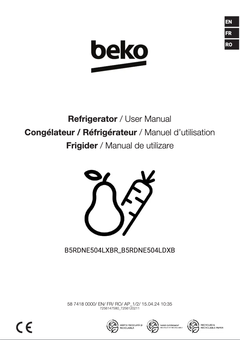 Page 1 de la notice Manuel utilisateur Beko B5RDNE504LDXB