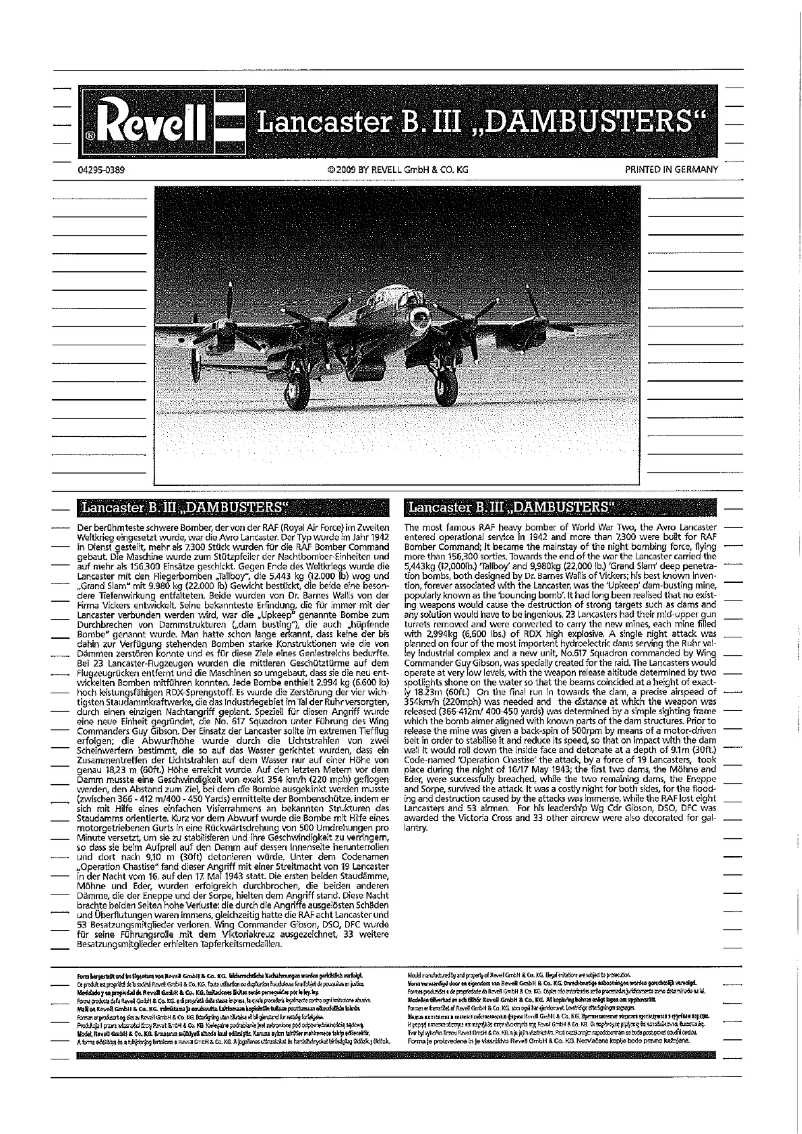 Image de la première page du manuel de l'appareil Avro Lancaster DAMBUSTERS