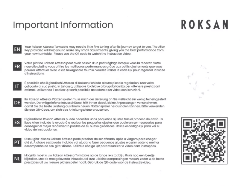 Page n°1 - Manuel utilisateur Roksan Attessa Turntable