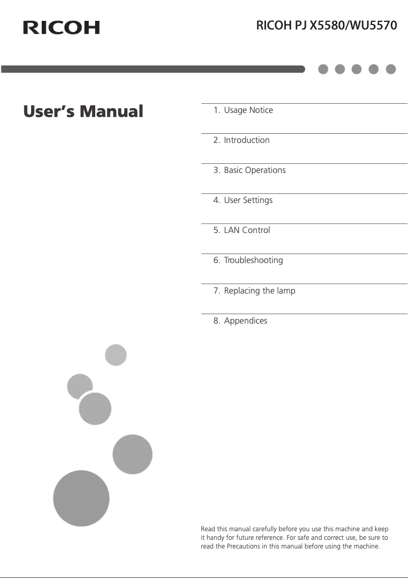 Page 1 de la notice Manuel utilisateur Ricoh PJ X5580