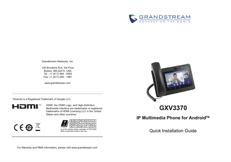 Image de la première page du manuel de l'appareil GXV3370