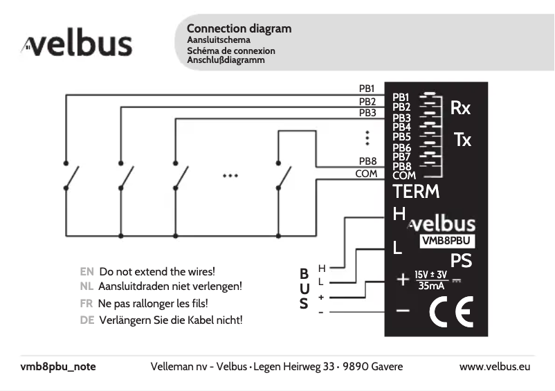 Page n°1 - Instructions / montage Velbus VMB8PBU