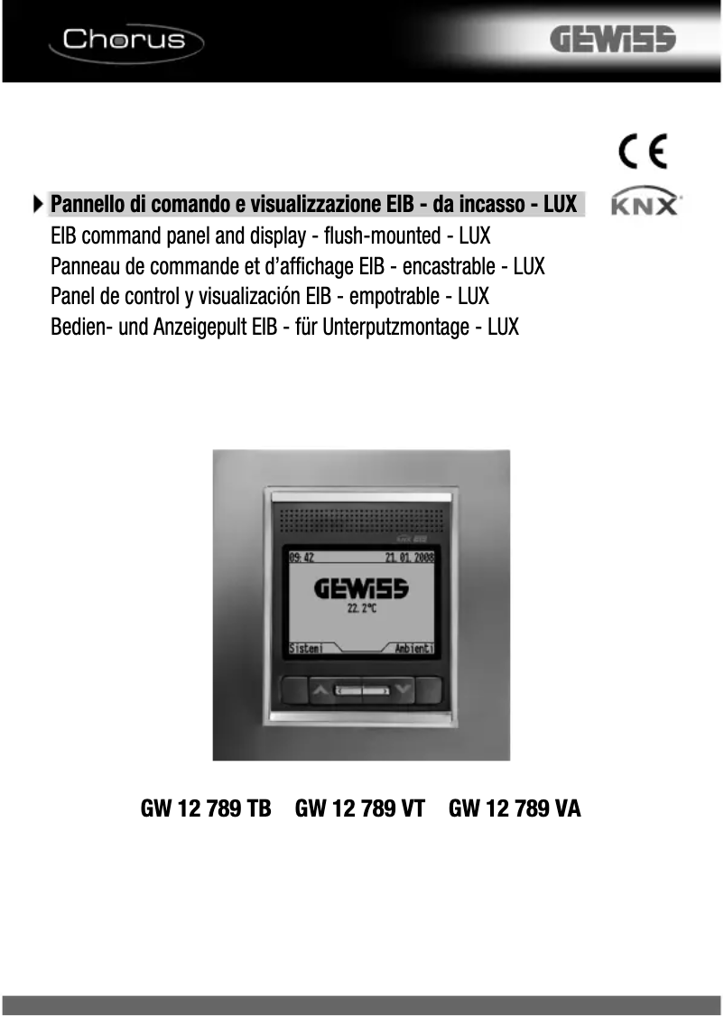 Page 1 de la notice Manuel utilisateur Gewiss GW12789VT