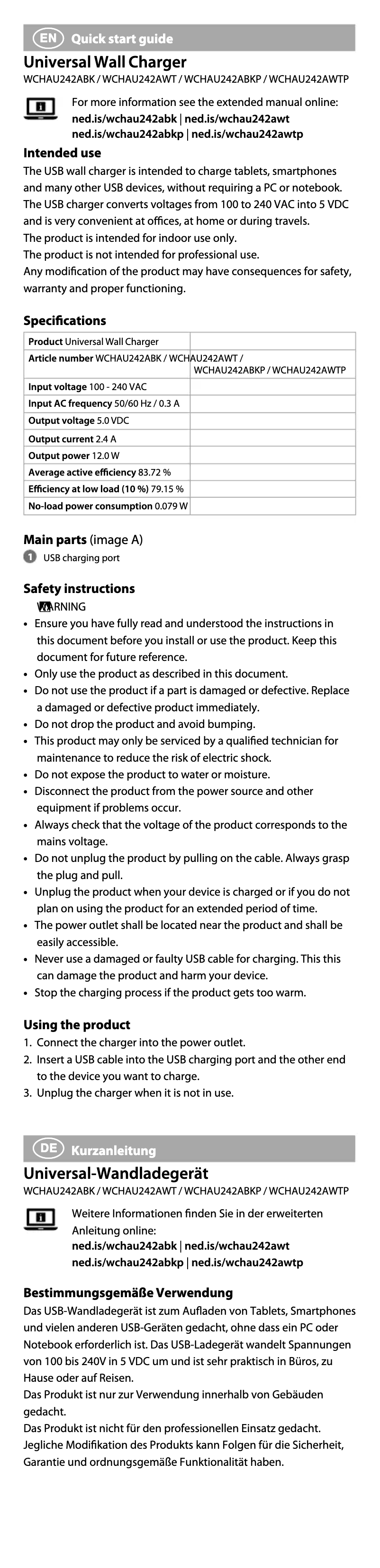 Image de la première page du manuel de l'appareil WCHAU242AWT