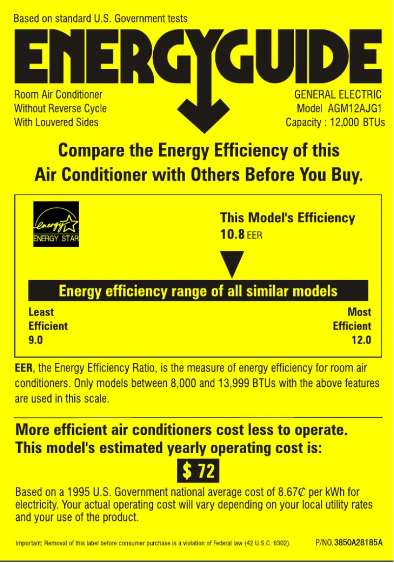 Page n°1 - Label énergétique GE AGM12AJ