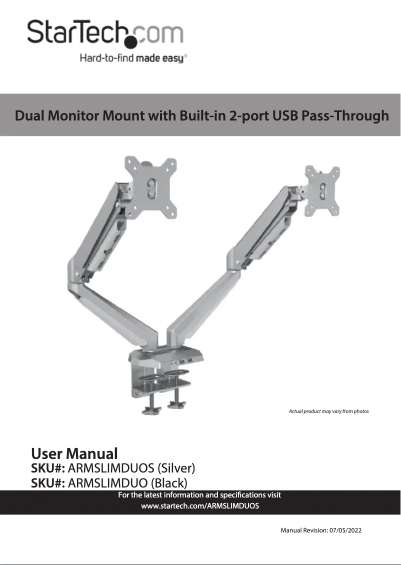 Page 1 de la notice Manuel utilisateur StarTech.com ARMSLIMDUO