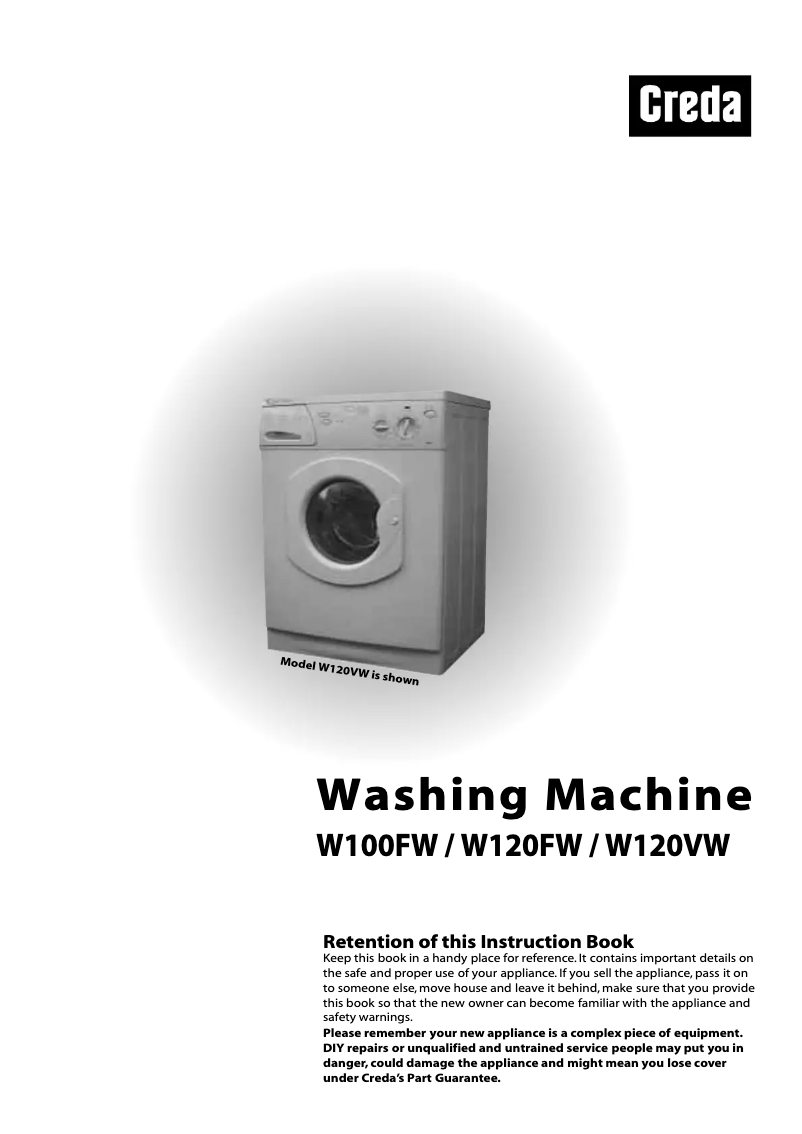 Page 1 de la notice Manuel utilisateur Creda W120FW