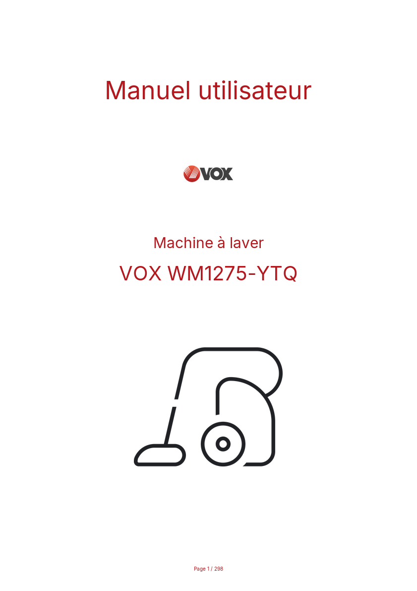 Image de la première page du manuel de l'appareil WM1275-YTQ