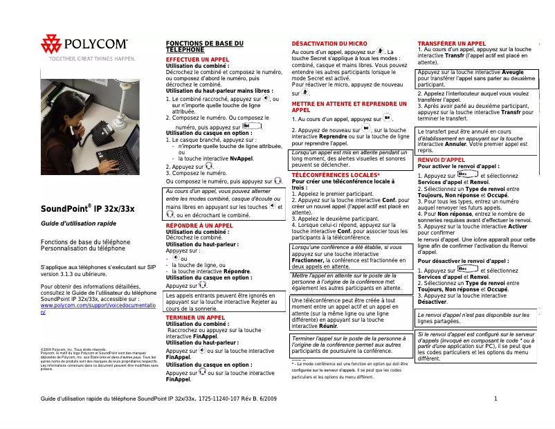 Page n°1 - Manuel utilisateur Polycom SoundPoint IP 330