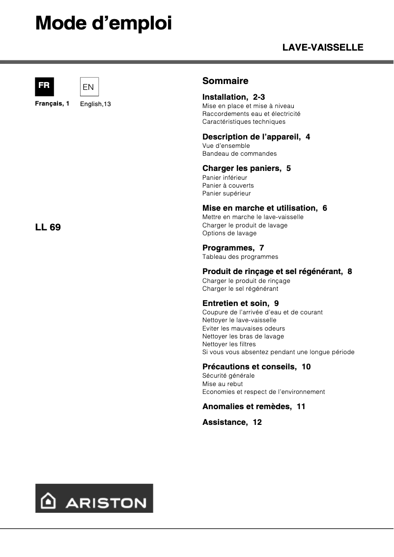 Image de la première page du manuel de l'appareil LL69 FR