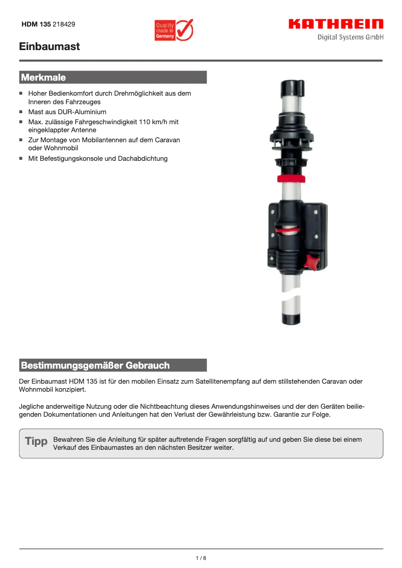 Page n°1 - Manuel utilisateur Kathrein HDM 135