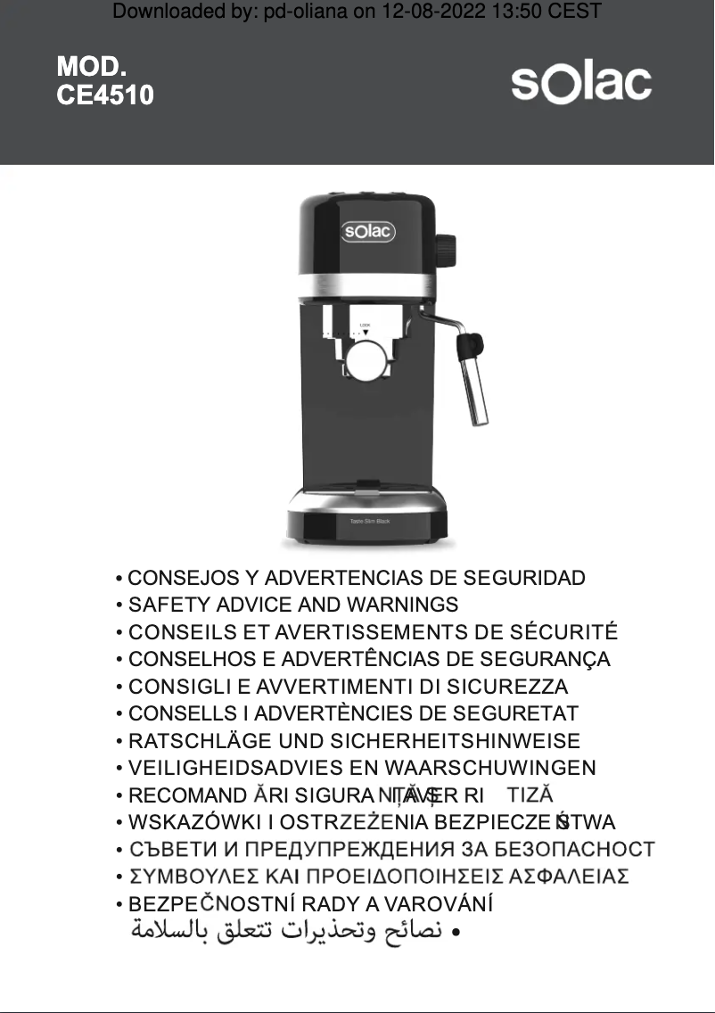 Page n°1 - Instructions de sécurité Solac Taste Slim Black CE4510