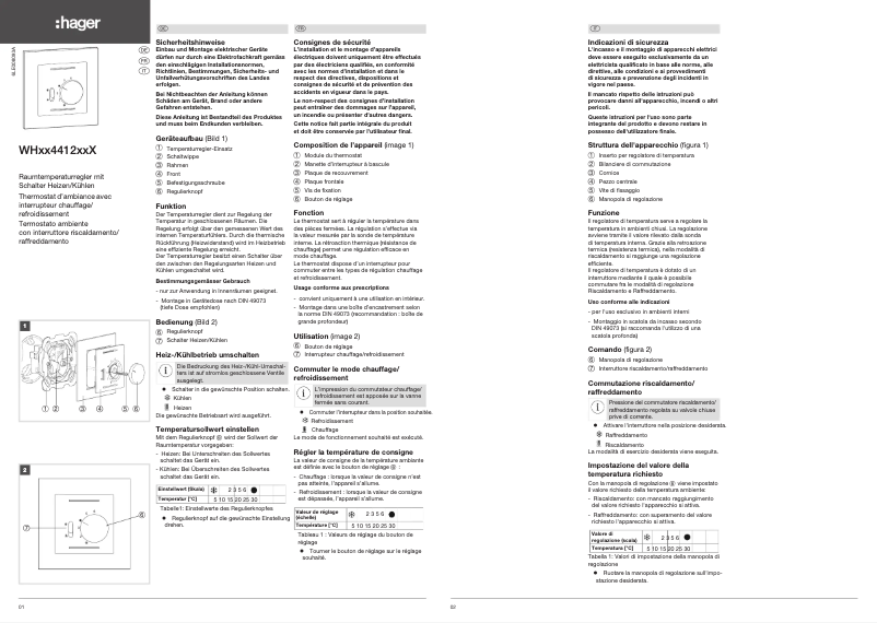 Page 1 de la notice Instructions / montage Hager WH20441209B
