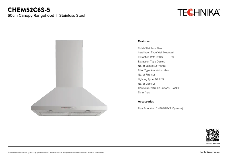 Page 1 de la notice Fiche technique Technika CHEM52C6S-5
