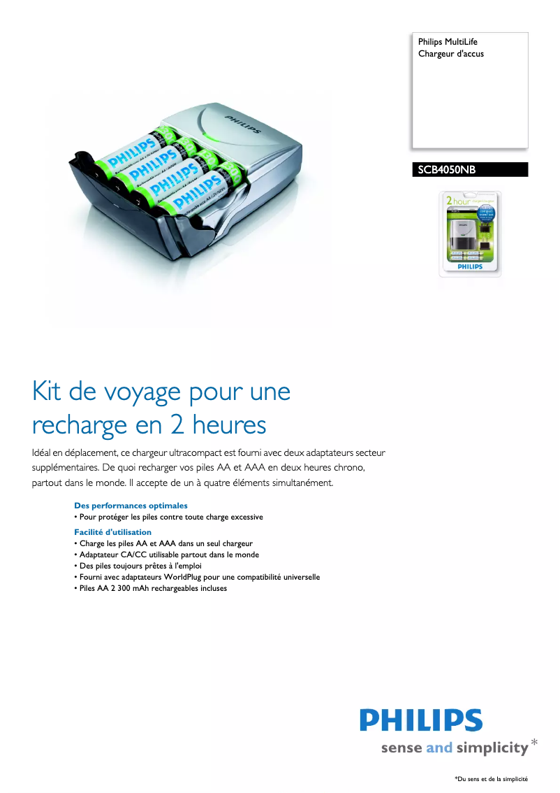 Page 1 de la notice Fiche technique Philips MultiLife SCB4050NB