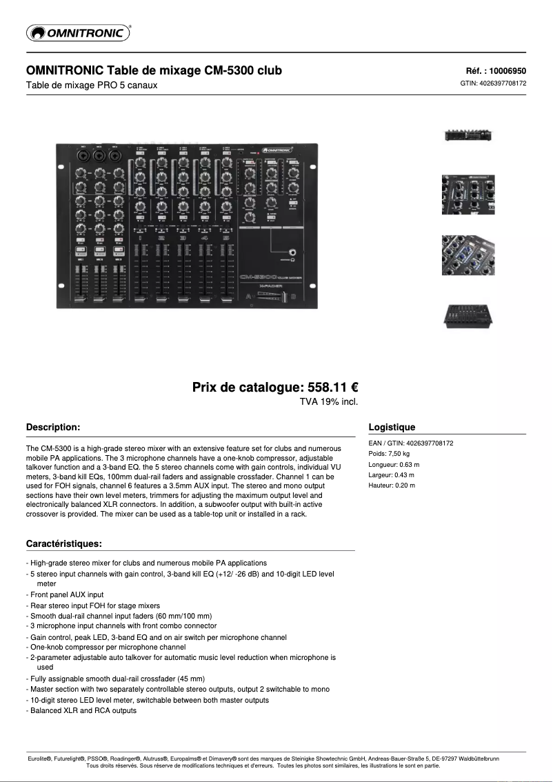 Página 1 del manual Ficha técnica Omnitronic CM-5300