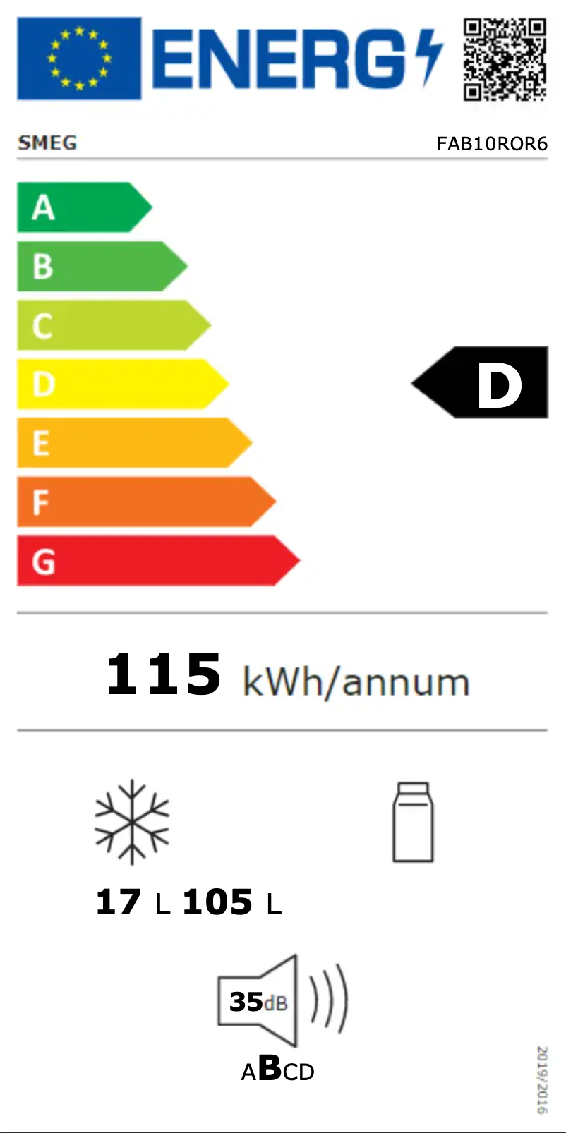 Page 1 de la notice Label énergétique Smeg FAB10ROR6