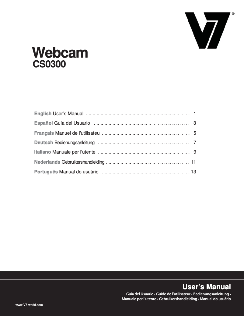 Page 1 de la notice Manuel utilisateur V7 Vantage Webcam 300