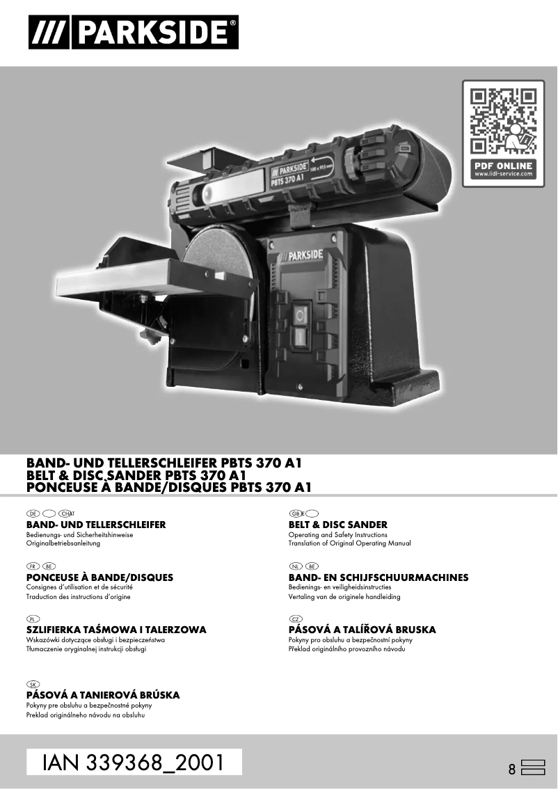 Page 1 de la notice Manuel utilisateur Parkside PBTS 370 A1