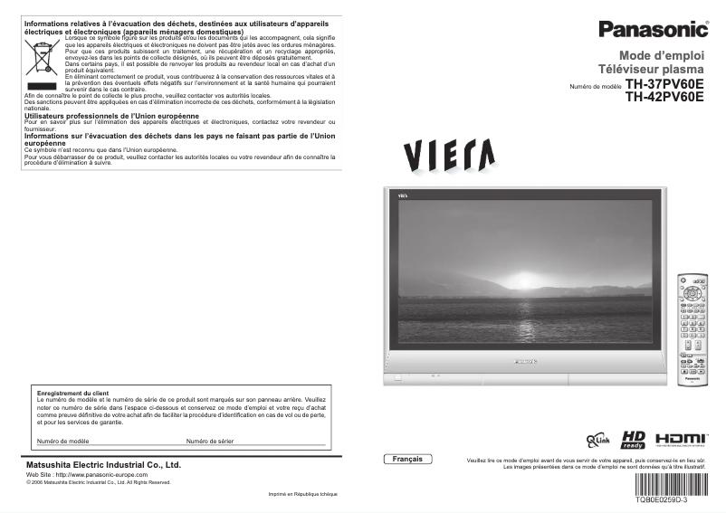 Page 1 of the manual User Manual Panasonic Viera TH-37PV60E