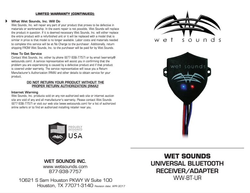 Image de la première page du manuel de l'appareil WW-BT-UR