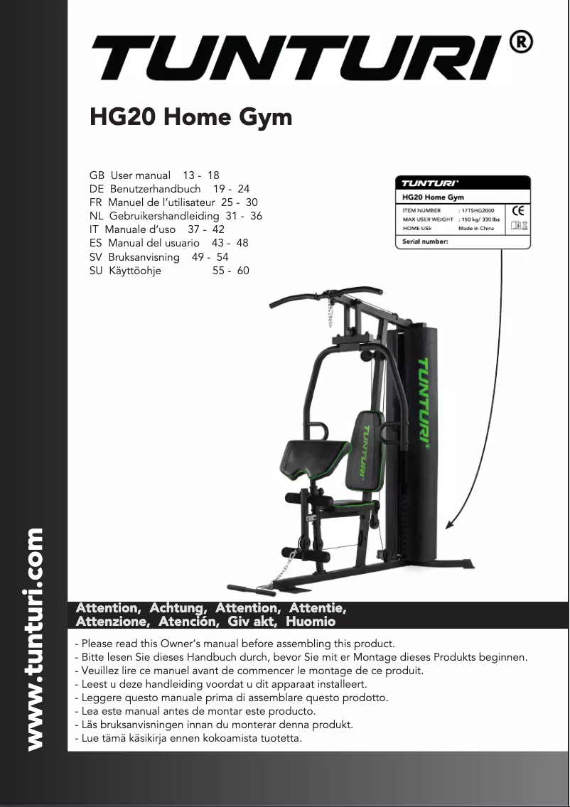 Image de la première page du manuel de l'appareil Home Gym HG20
