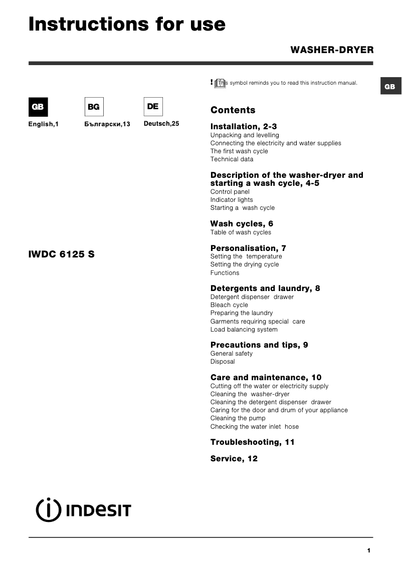 Image de la première page du manuel de l'appareil IWDC 6125 S (EU)