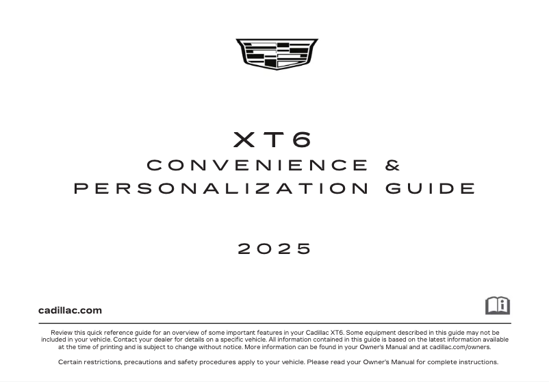 Page 1 of the manual Quick Start Guide Cadillac XT6 (2025)