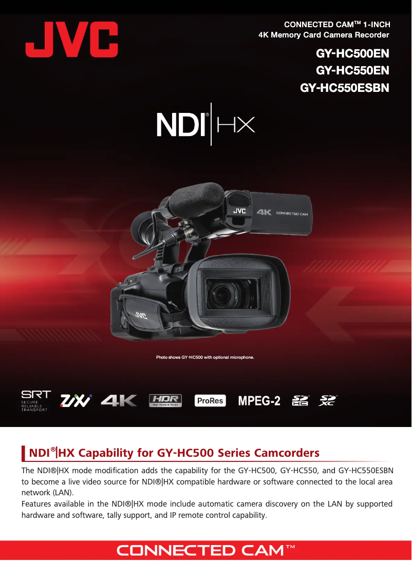 Image de la première page du manuel de l'appareil GY-HC500EN