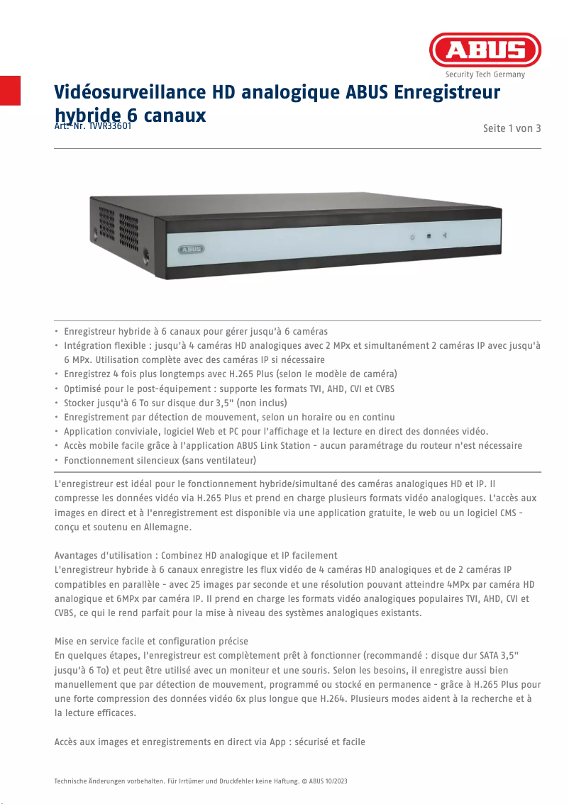 Image de la première page du manuel de l'appareil TVVR33601