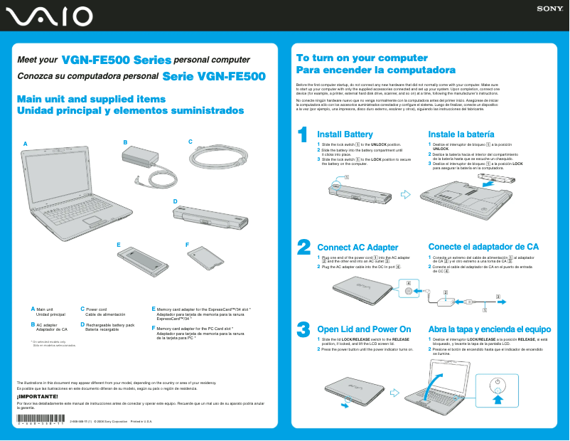 Página 1 del manual Guía de instalación Sony Vaio VGN-FE550G