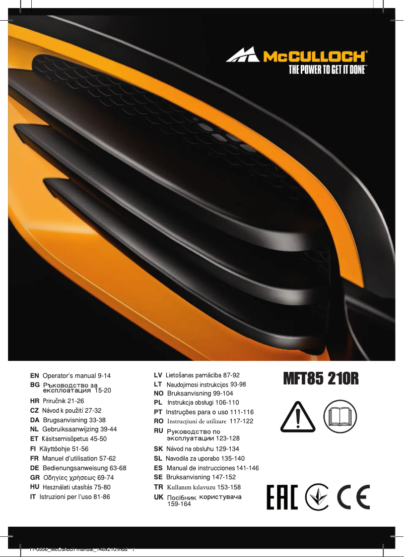 Page n°1 - Manuel utilisateur McCulloch MFT85 210R