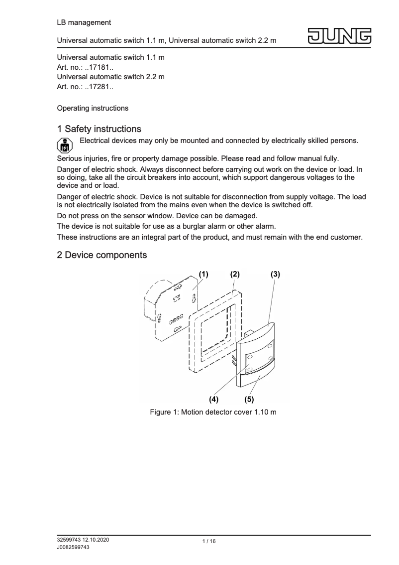 Page 1 de la notice Manuel utilisateur JUNG LS17281