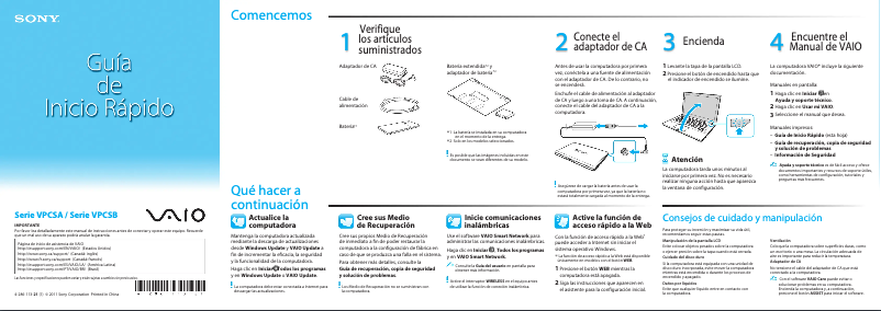 Page n°1 - Guide d'installation Sony Vaio VPCSA21GX