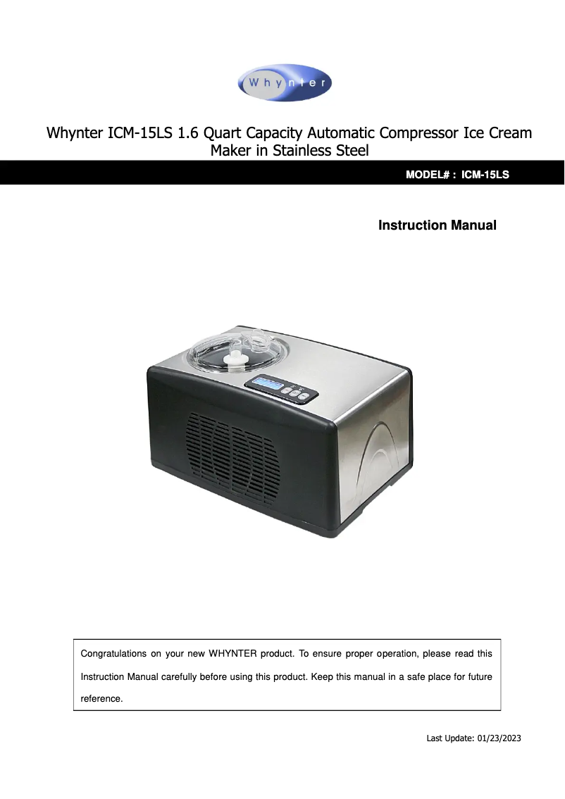 Image de la première page du manuel de l'appareil ICM-15LS