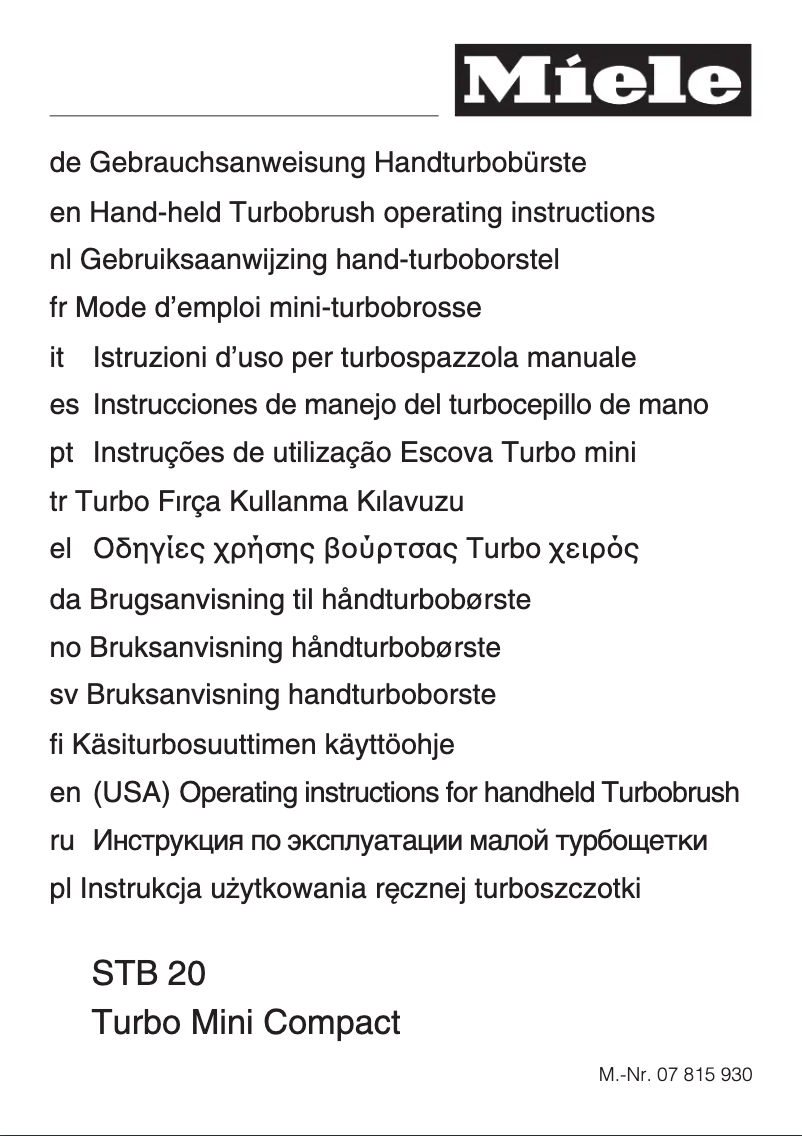 Página 1 del manual Manual de usuario Miele STB 20
