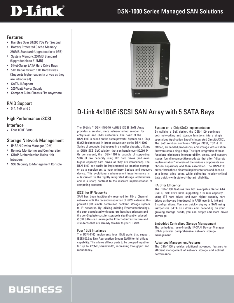 Page 1 de la notice Fiche technique D-Link DSN-1100