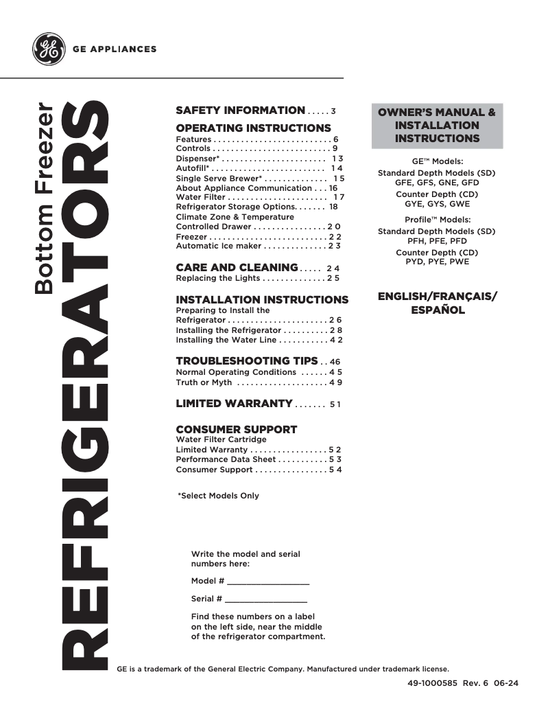 Page 1 de la notice Guide d'installation GE PFD28KYNFS